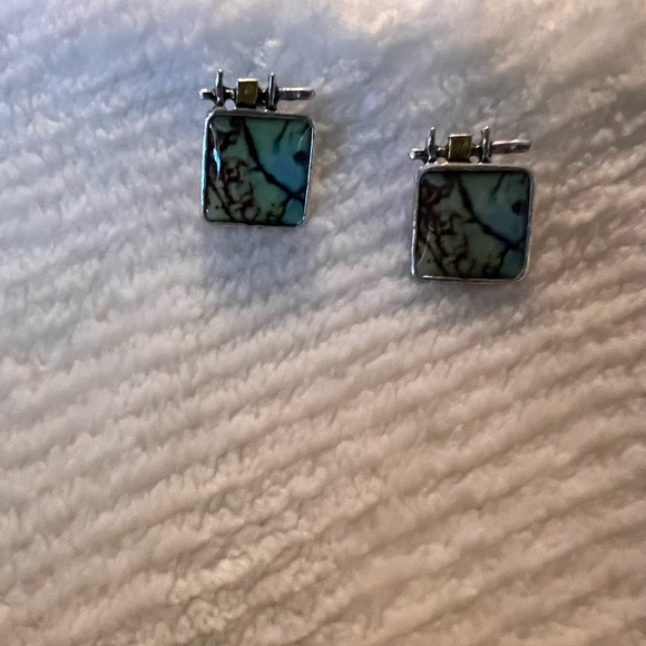 Green Square Arts and Crafts Glass Artist Designed Earrings - Picture 5 of 6